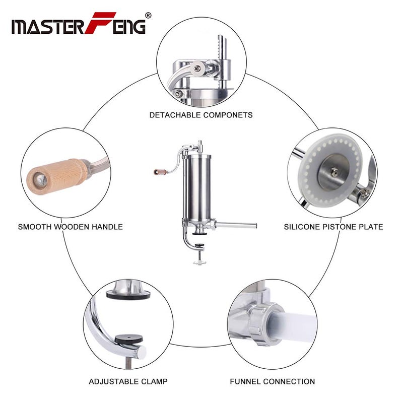 MASTER FENG Sausage Stuffer, Vertical Stainless Steel Sausage Maker Packed with 8 Tubes, Commercial and Household Use (5LBS VERTICAL) - Image 5